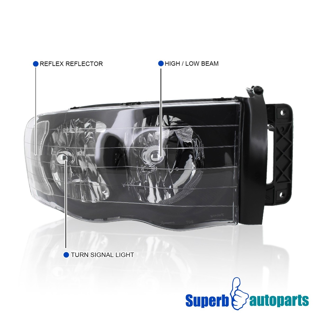 Black Headlights Headlamps New Pair Fits 02-05 Dodge Ram Vvc | Meses