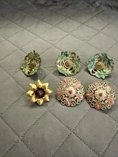 ANTIQUE Victorian Picture Hanging Nail/Tacks 6 Pcs Flowers & Scroll METAL VGC