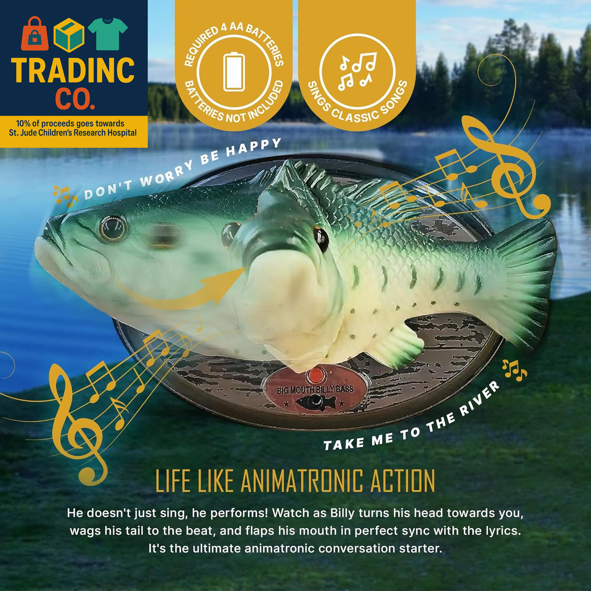 Big Mouth Billy Bass Singing Fish Gift Set with Largemouth Bass 3D