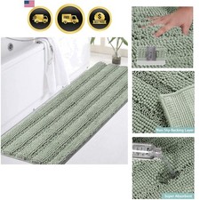 Sage Green Bathroom Rugs Runner Extra Long 47 x 17 Large Bath Mat Plush Shagg...