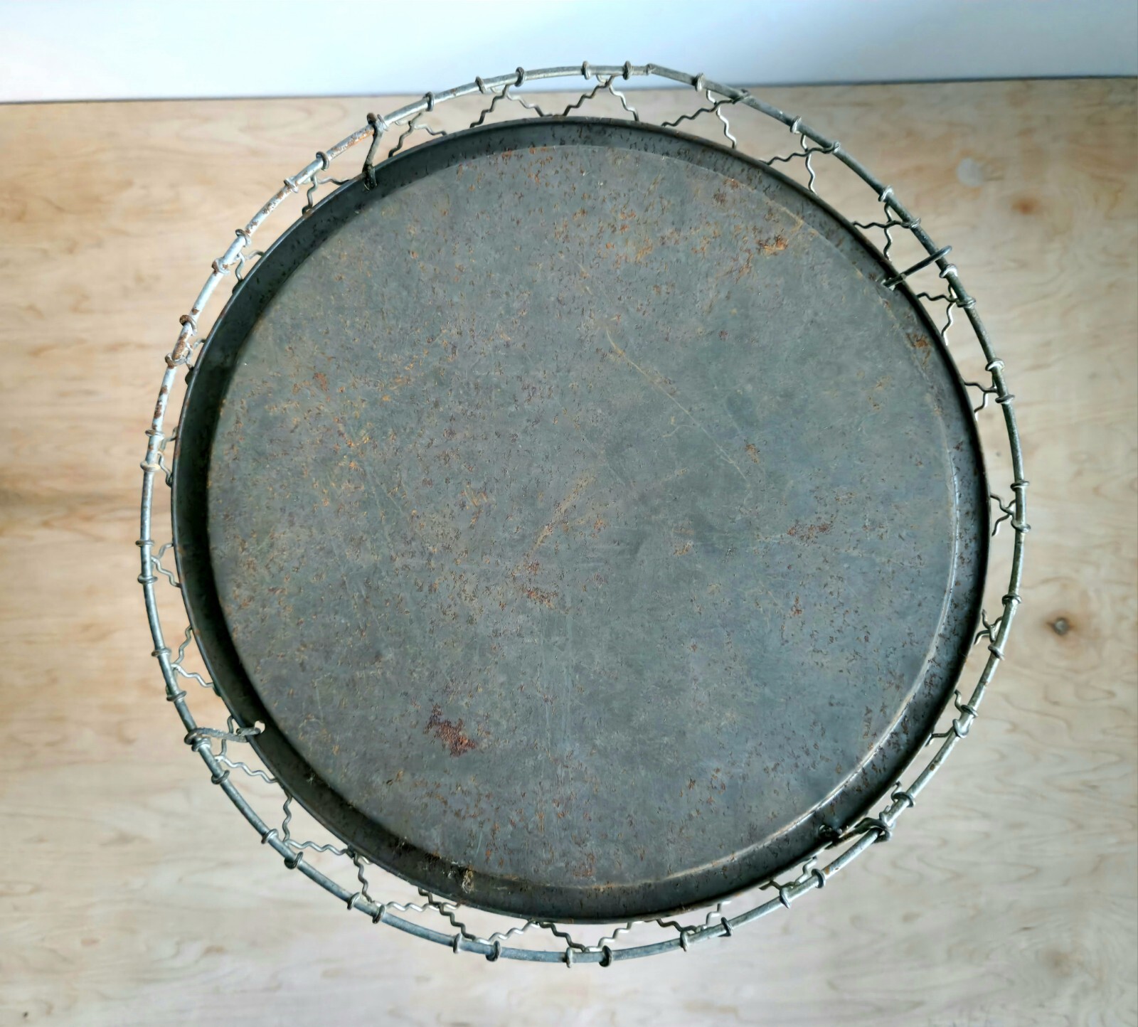 Vintage Industrial Wire Wastebasket, Steampunk Patinated Wire Trashcan