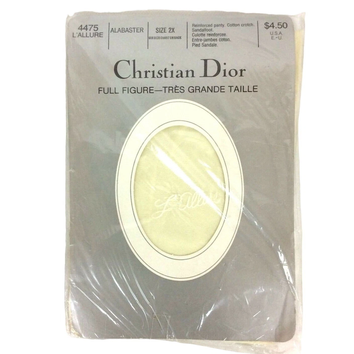 Collant Christian Dior figurine complète grande taille 2X pied sandal en albâtre NEUF
