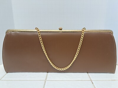 Vintage Theodor California Brown Handbag Clutch Top Handle Frame Snap  Closure