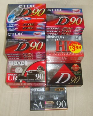 Blank Audio Cassette Tapes 90 minutes Sony Maxell TDK Lot of 36 NEW & Sealed