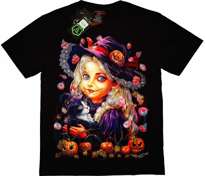 Rock Chang Halloween Witch 3D T-Shirt Black Schwarz 2-sided Glow In The Dark  M