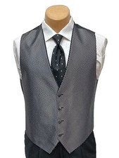 Men's Flow Formals Black  Silver Striped Tuxedo Vest w/ Pre-Tied Tie   ML Tall