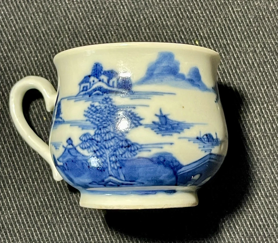 Taza de natillas azules cantón porcelana exportación china siglo XIX olla de crema C1840 Foto 2 de 4