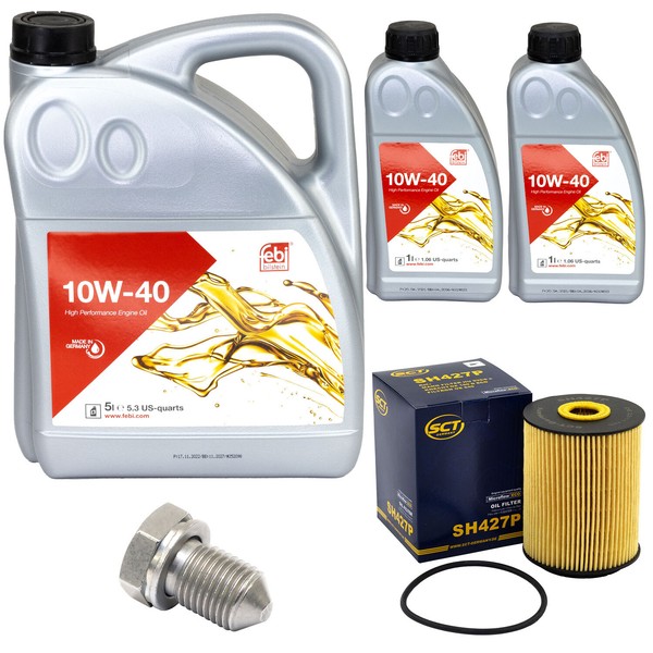 MotoröL Set Febi SAE 10W-40 7 Liter + ÖLfilter + Schraube FüR VW Touareg 3.2 V6-image