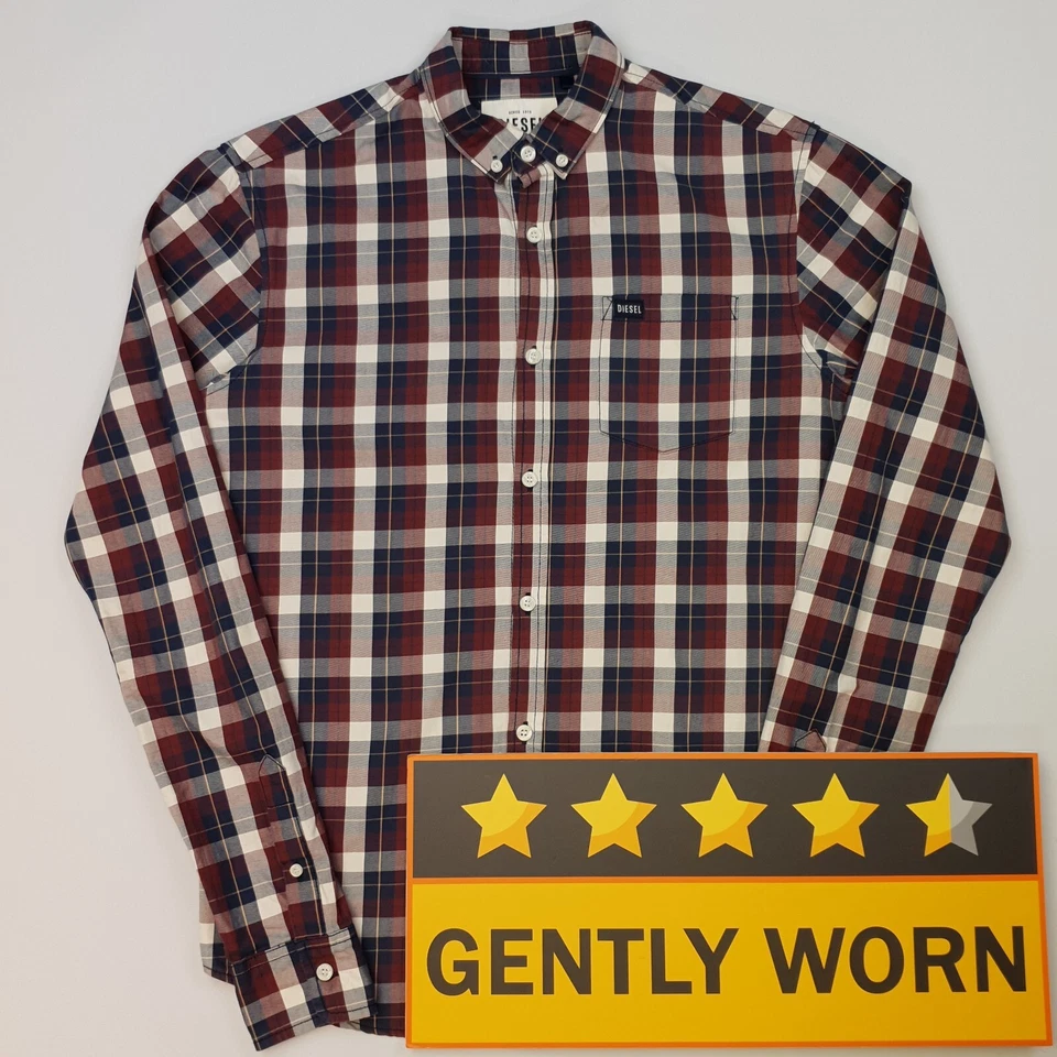 Diesel Check Shirt SMALL (Snug) Slim Fit Blue Red Mens Long Sleeve Plaid - Image 2 of 4