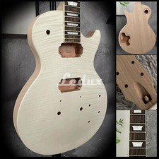 Unfinished DIY Electric Guitar Solid Mahogany Body Neck Flamed Maple Veneer