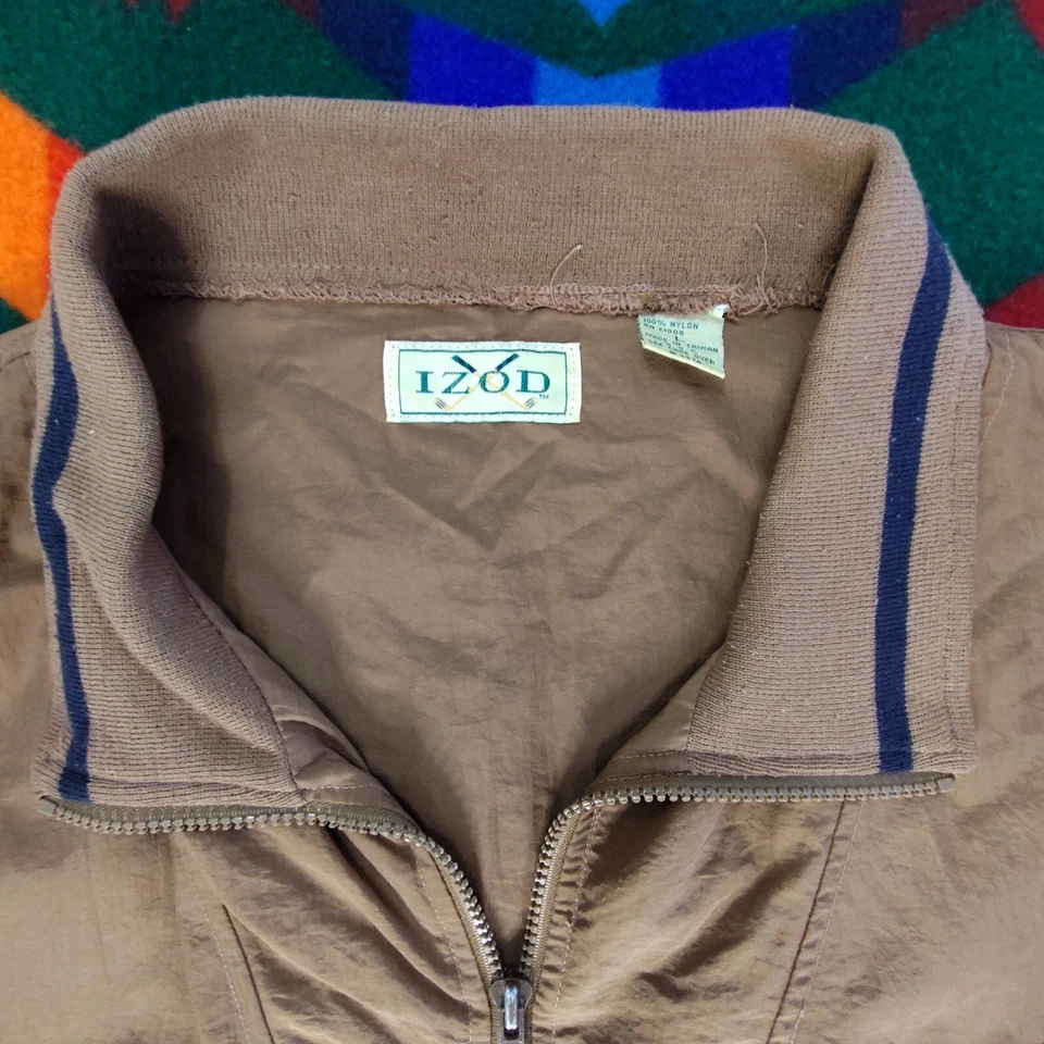 Jaqueta corta-vento masculina vintage Izod golfe zíper completo marrom grande leve  - Imagem 2 de 4