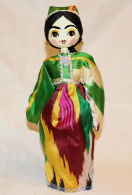 UZBEK HANDMADE DOLL IN NATIONAL IKAT DRESS AND EMBROIDERY