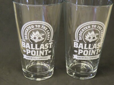2 BEER Pint GLASSES: BASSLAST POINT Brewing ~ Dedicated to the Craft ~ San Diego