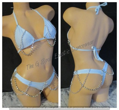 Exotic Dancer Stripper Sexy Beaded Thong Bikini Dancewear     (T1932)