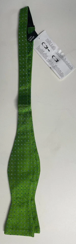 Bow Tie Men Silk Green Blue Geometric SELF TIE Bowtie - Image 4 of 4