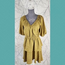 Sadie & Sage Mustard Yellow Leopard Print Surplice Tiered Dress | Women's M