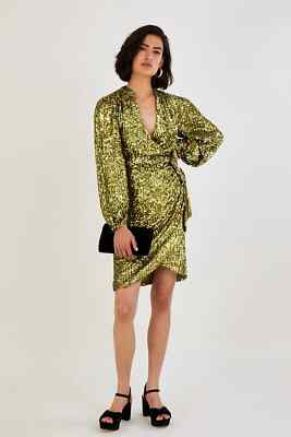 Monsoon Jessica Sequin Wrap Dress Party Occasion Dress UK 14 New