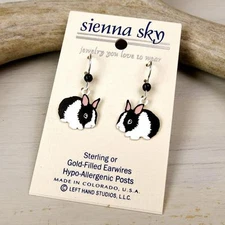 Sienna Sky Earrings Sterling Silver Hook Black White Dutch Bunny Rabbit Handmade