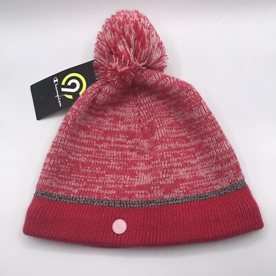Champion C9 Girls Pom Pom Beanie Winter Hat Pink Stripes Warm Fleece Inner NEW