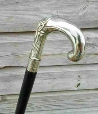 Handmade Silver eva Adam Head Vintage BLACK Wooden Walking Stick Cane.
