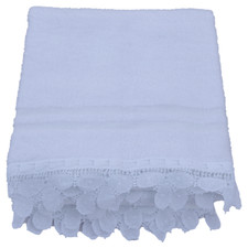White Towels Bath Towels and Hand Towels Adorned with a Handmade Lace Trim - UK