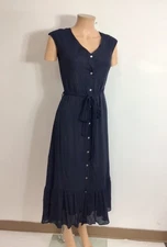Nanette Lepore Navy Maxi Dress Full Button Front  Womens 4