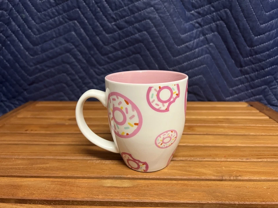 Dunkin Donuts 17oz Mug Coffee Cup Sprinkles Pink White 2020 4.25" Tall - Image 2 of 4