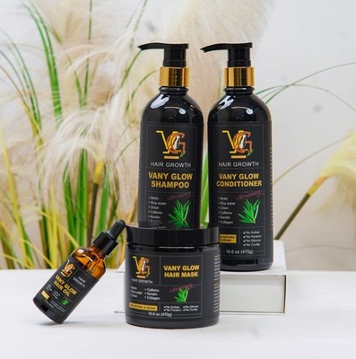 Vany Glow Hair Care Set (4-Piece)   Shampoo, Conditioner, Hair Mask & Growth Oil