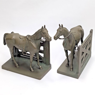 Bradley Hubbard Cast Iron Cowboy Horse Bookends Vintage Western Decor