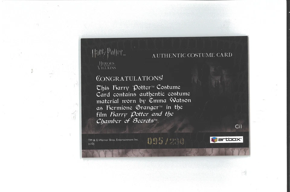 Harry Potter Costume Card Ci1 HERMIONE Granger #/230 Emma Watson Chamber ARTBOX - Image 4 of 4