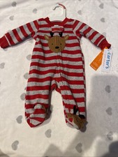 Carters Christmas Reindeer Striped Fleece Footed Sleeper Pajamas New Born, New