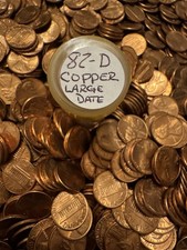 1982 D RED BU Lincoln Copper Large Date Cent Penny Uncirculated Roll 50 Coins