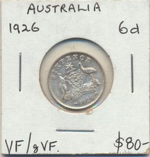 Australia: 1926 KGV Silver 6d Sixpence Above Average with Nice Reverse 
