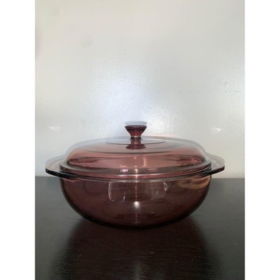 Vintage Pyrex Originals Cranberry round covered casserole dish