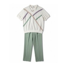 Cricket Lane Vtg 2 Piece Set, Sage Green Pants Floral Polo Top, Women's Large