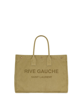SAINT LAURENT Rive Gauche $2100 Khaki Canvas Large Tote Bag New