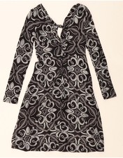 VINTAGE Womens Long Sleeve A-Line Dress UK 4 XS Black Floral DF43