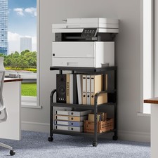 Metal Printer Stand with Wheels, 3-Tier Adjustable Storage Cart, Black