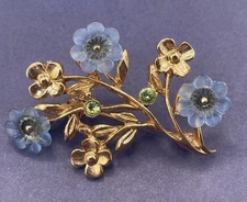 Vintage Blue Forget Me Not Flower Sprig Delicate Feminine Brooch Collar Pin