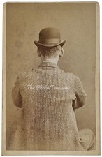 CDV RARE DOUBLE SIDED FRONT & BACK PHOTO OF MAN UNUSUAL BOWLER HAT ANTIQUE PHOTO