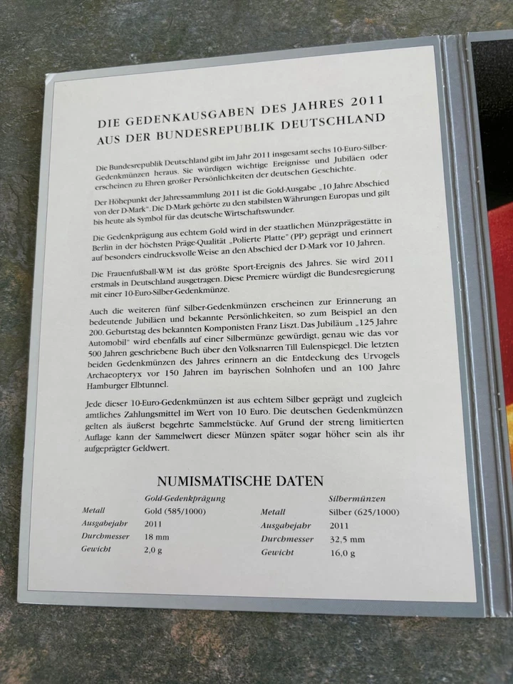 Interessante Gedenkausgaben des Jahres 2011 Sechs 10- Euro 625/1000 Silbermünzen - Bild 3 von 4