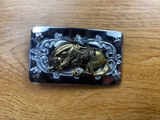 Gold and Silver Kneeling Horse Belt Buckle
