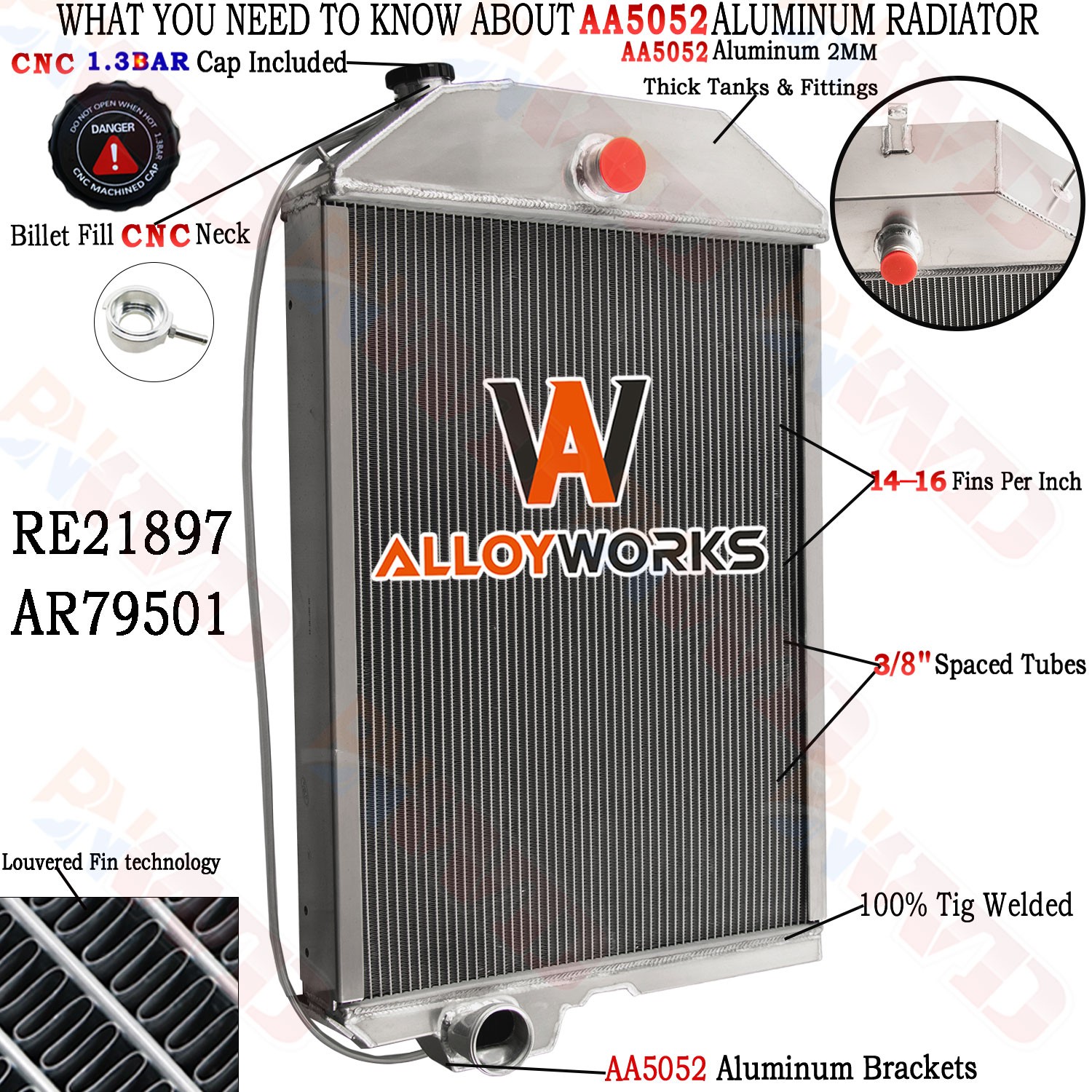 AR79501 RE21897 4 Row Aluminum Radiator Fits John Deere Model 4440 Tractor