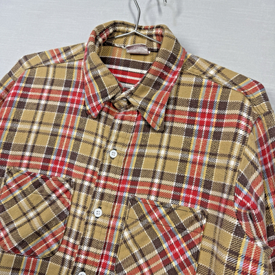 Vintage Big Mac Flannel Shirt Mens L Tan Red Plaid Long Sleeve