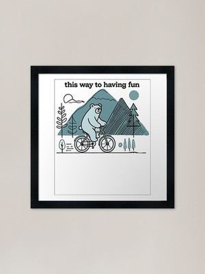 Fahrrad Spaß Bär Berg Abenteuer gerahmtes Wandbild Poster Leinwanddruck Bild