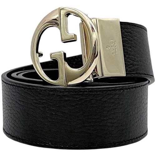 Authentic Gucci Black/Brown Pebbled Calf Leather Reversible Gold 1973 Belt