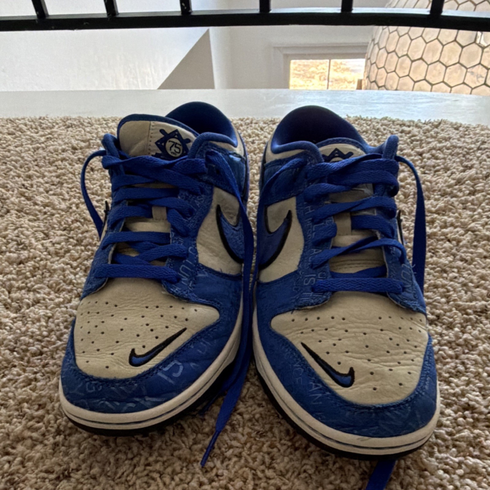 Nike Blue White Men's Lace Up Logo Print Casual Sneakers Round Toe