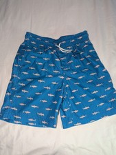 Old Navy Boys Large 10-12 Blue Swim Trunks With Hammerhead Shark Pattern