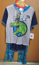 NWT Boys Up-Late 3 pc short sleeve Dinosaur pajama set w/ toy sz. 10 blue/gray