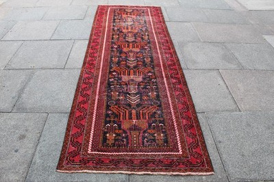 Vintage getragen handgefertigt traditionell orientalisch Wolle rot schwarz lang Läufer 289x96cm
